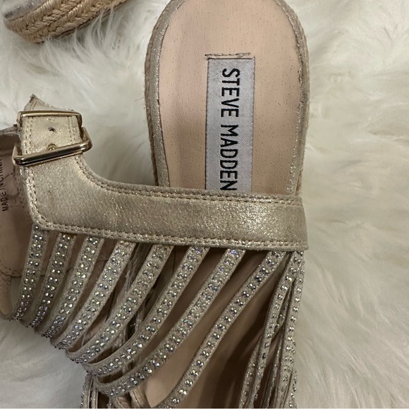 Steve Madden Garden Espadrille Platform Wedge Strappy Rhinestone Sandals Sz 8.5 - Picture 9 of 16